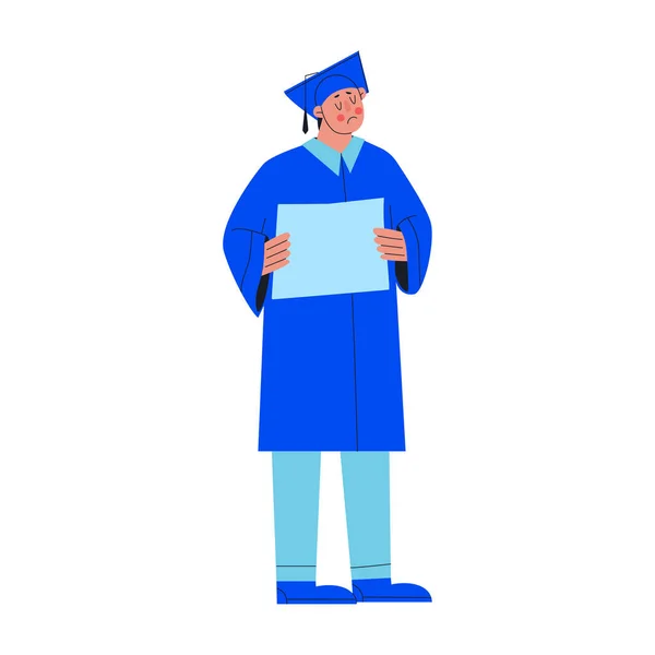 Triste Tipo Con Vestido Graduación Azul Sombrero Está Sosteniendo Cartel — Archivo Imágenes Vectoriales