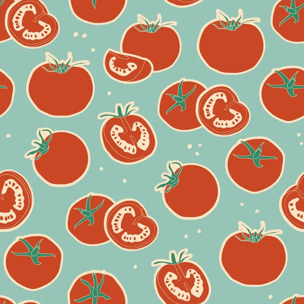 Vintage Διάνυσμα Αδιάλειπτη Μοτίβο Κόκκινες Ντομάτες Μπλε Φόντο Ολόκληρο Φρούτο — Διανυσματικό Αρχείο