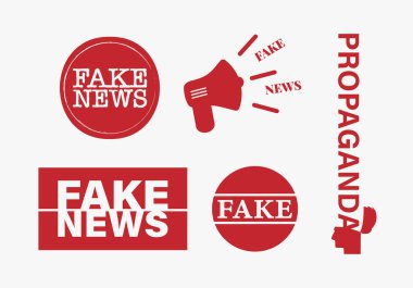 Sahte haberler, propaganda, megafon ikonu. Beyaz arkaplanda kırmızı vektör grafikleri izole edildi.