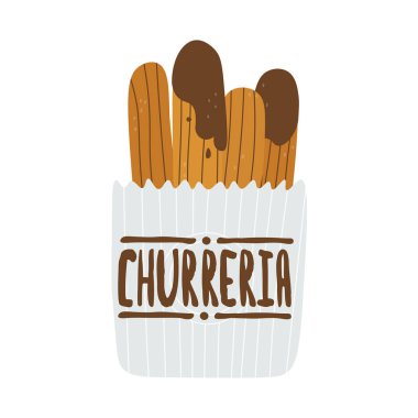 Churreria 'nın logosu. İspanyol geleneksel pastaları. Tasarım için vektör izole illüstrasyonu.