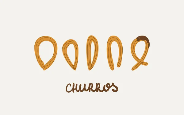 Churros Set Spanish Traditional Pastries Vector Isolated Illustration Design —  Vetores de Stock