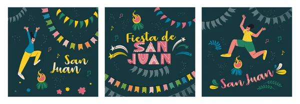 Set Designs Postcards Posters Celebration Saint Juan Text Spanish Fiesta — Wektor stockowy
