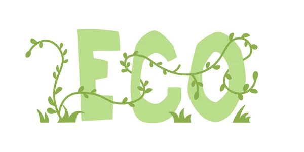 Text Eco Plant Tangled Isolated White Background Vector Illustration — Stock Vector