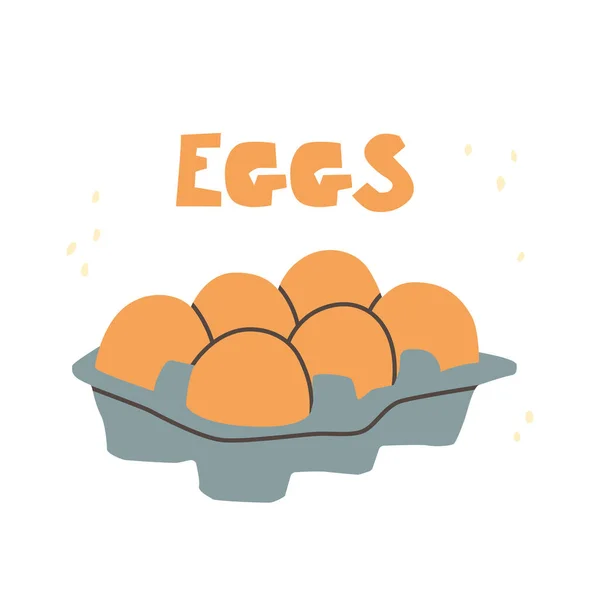纸板箱里有六个柳橙鸡蛋 在白色背景上孤立的向量图 — 图库矢量图片