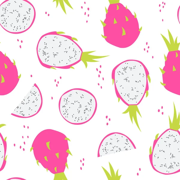 Πατάγια Φρούτα Δράκος Ολόκληρο Κομμένα Φέτες Διάνυσμα Χωρίς Ραφή Μοτίβο — Διανυσματικό Αρχείο