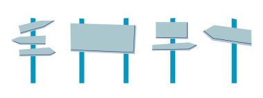 Yol bulma işareti. Yol işaretleri dikdörtgen şeklinde. Yön ve yuvarlak. Beyaz arkaplanda izole edilmiş vektör düz illüstrasyon.