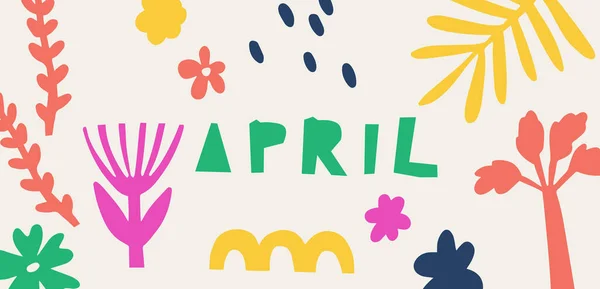 April Abstract Background Botanical Doodles Vector Multicolor Hand Drawn Print — 스톡 벡터