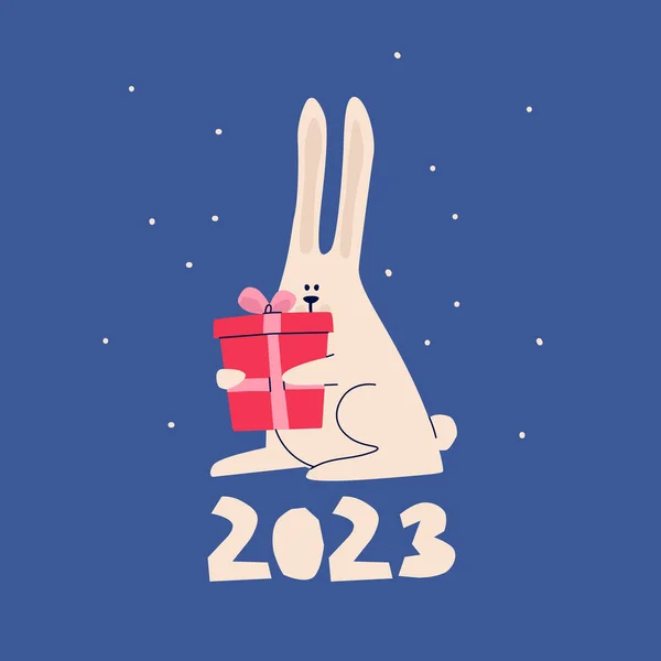 Design Greeting Card New Year Rabbit Symbol Chinese Year 2023 — 스톡 벡터
