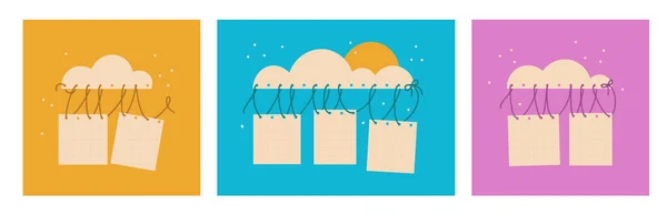 Set Postcards Empty Sheets Paper Hanging Cloud Templates Your Design — Stok Vektör