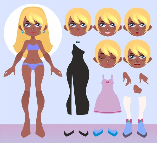 Stylized Set Animation Girl Wardrobe — Stockvektor