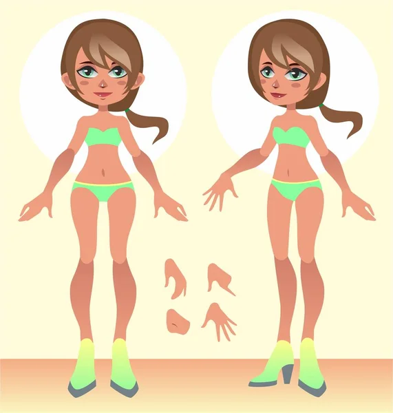 Set Stylisé Pour Animation Maillot Bain Vert — Image vectorielle