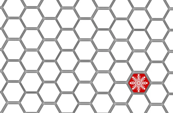 Άσπρο Οκτάγωνο Φόντο Μία Κόκκινη Νιφάδα Χιονιού — Φωτογραφία Αρχείου