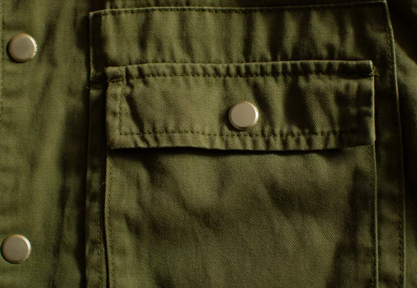 Olive Green Military Uniform Pocket Metal Button Close — 图库照片