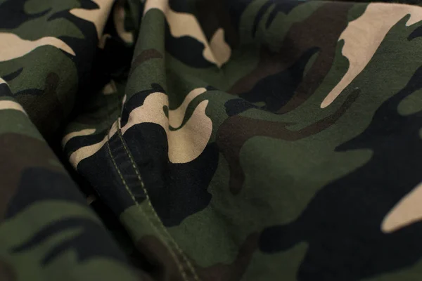 Vojenská Kamufláž Zelená Černá Hnědá Béžová Uniforma Pozadí Zblizka — Stock fotografie