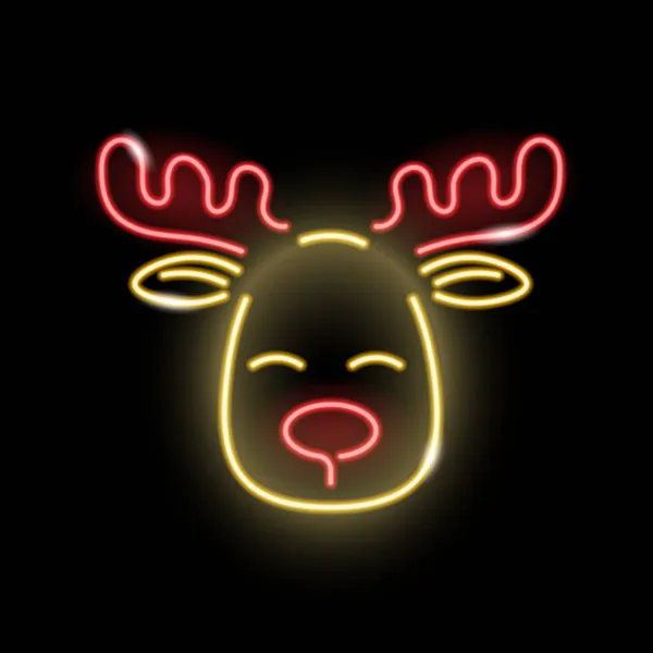 Neon Christmas hert gezicht pictogram geïsoleerd op zwarte achtergrond. Kerst, kinderen, wintervakantie concept. Vectorillustratie. — Stockvector