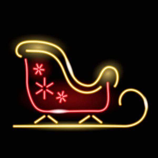Neonowa ikona sań Świętego Mikołaja odizolowana na ciemnym tle. Święta, ferie zimowe, koncepcja Nowego Roku. Ilustracja wektora. — Wektor stockowy
