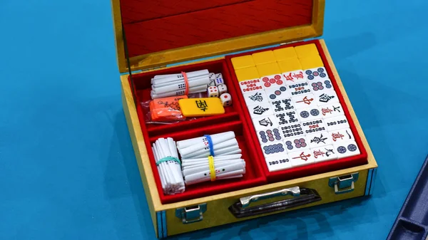 Jogo Tabuleiro Mahjong Definido Jogo Asiático Antigo Chamado Mahjong Como — Fotografia de Stock