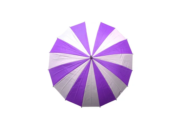Vista Superior Paraguas Blanco Púrpura Aislado Sobre Fondo Blanco Foto — Foto de Stock
