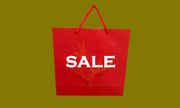 Design Simple Text White Sale Concept Red Paper Bag Isolated — Stockfoto