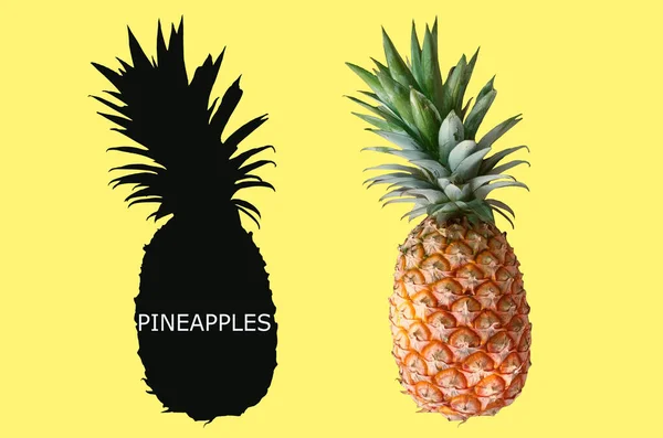 顶部Veiw Shadow Pineapple Isolated Pastel Yellow Background Stock Photo Design — 图库照片