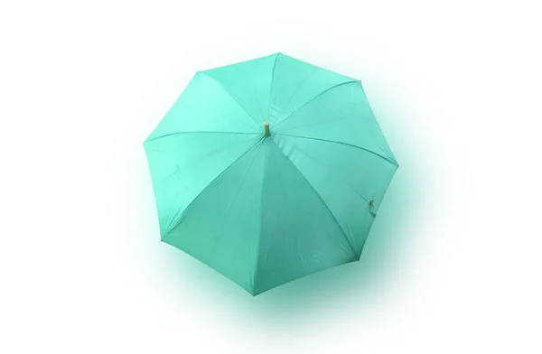 Visão Superior Único Guarda Chuva Ciano Pastel Isolado Fundo Branco — Fotografia de Stock