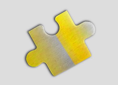 Top view, Jigsaw (Puzzleo) gray and yellow colors isolated on white background for illustration or stock photo, Advertising, banner, card, brochure
