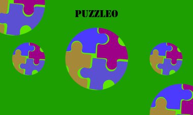 Top view, Colourful jigsaw (puzzleo) logo design isolated on green background for illustration or stock photo, Advertising, banner, card, brochure