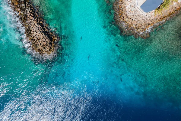 Aerial View Tropical Island Landscape Jetty Breakwater Fuvahmulah Famous Dive — Stock Photo, Image