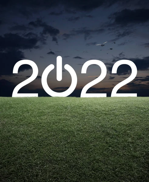 2022 Start Geschäft Flache Ikone Mit Grünem Gras Feld Über — Stockfoto