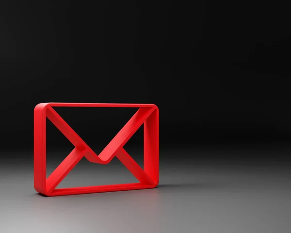 3Dレンダリング グレーの背景に赤い電子メールの3Dアイコンのイラスト ビジネス顧客サービスとサポートオンラインコンセプト — ストック写真