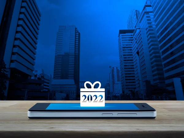 Caja Regalo Feliz Año Nuevo 2022 Icono Plano Pantalla Moderna —  Fotos de Stock