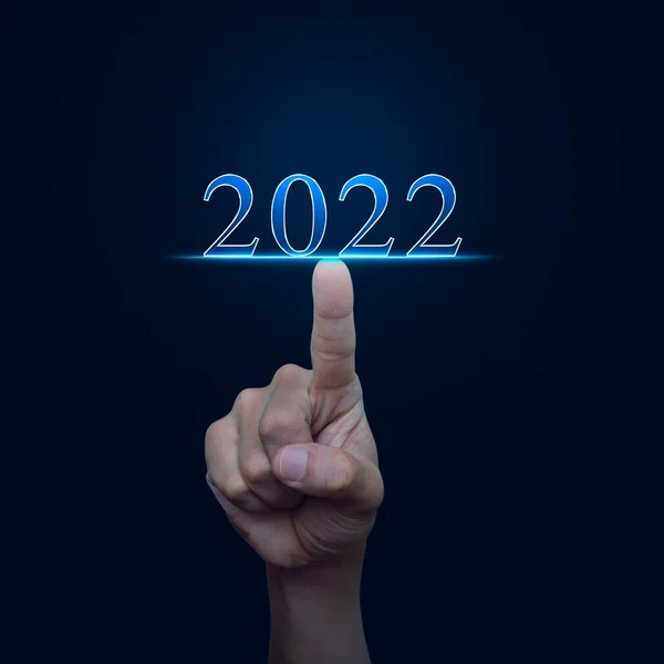 Hand Pressing 2022 Text Blue Gradient Background Business Happy New — Stock Photo, Image