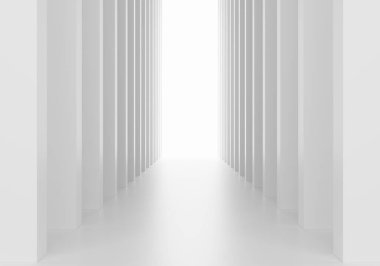 Soyut fütüristik ışık koridoru iç mimarisi, modern minimal arkaplan, 3D oluşturma