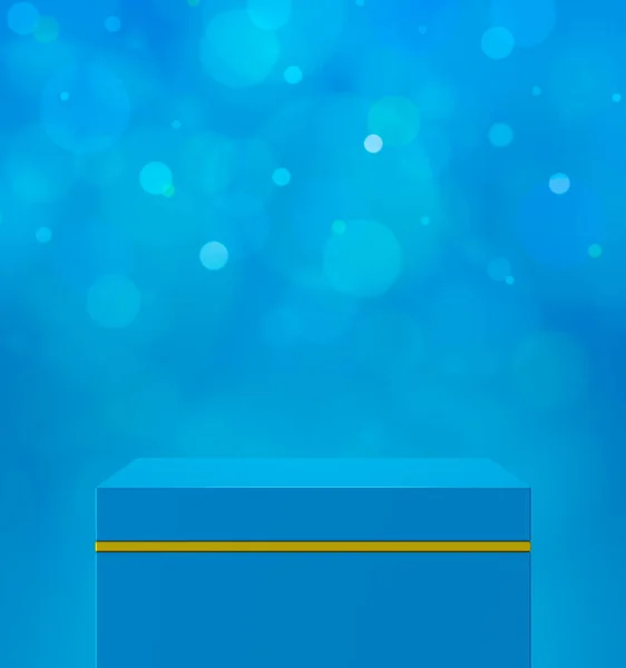 Пустой Синий Золотой Кубический Подиум Синем Боке Фона Презентации Косметической — стоковое фото