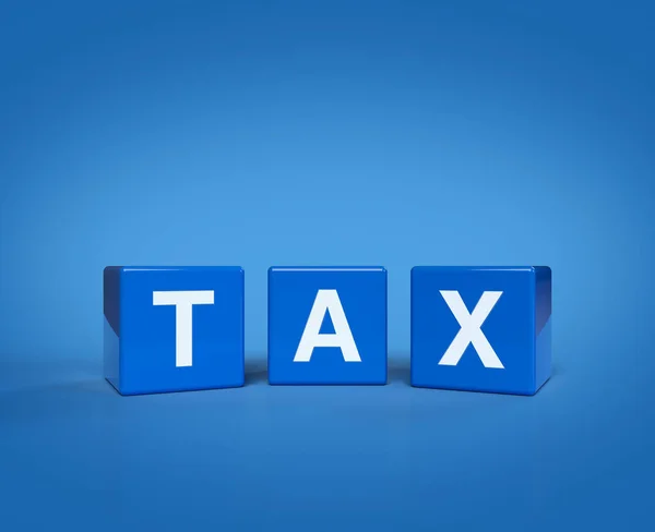 Rendering Illustration Tax Letter Block Cubes Light Blue Background Business — Stock Photo, Image