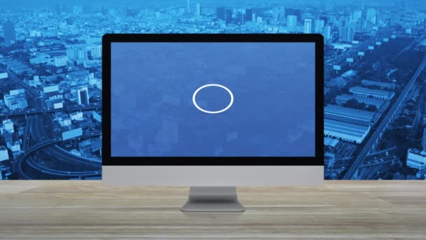 Cctv Camera Flat Icon Desktop Modern Computer Monitor Screen Wooden — Vídeo de Stock