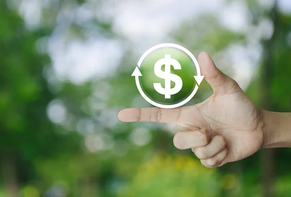 Money Transfer Flat Icon Finger Blur Green Tree Park Business — Stockfoto
