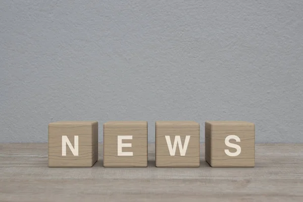 News Letter Wood Block Cubes Wooden Table White Wall Background — Fotografia de Stock