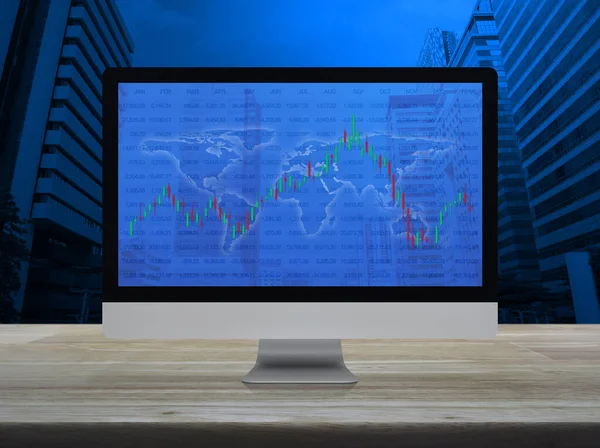 Trading Graph Stock Market World Map Graph Modern Computer Monitor — Stock Fotó