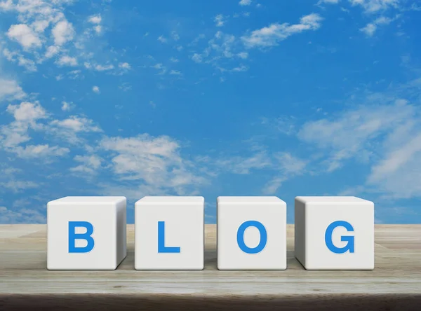 Blog Letter White Block Cubes Wooden Table Blue Sky White — Stock Photo, Image