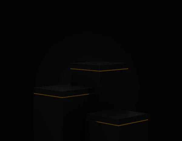 Lege Zwarte Gouden Blokjes Podium Voor Cosmetische Product Presentatie Minimale — Stockfoto