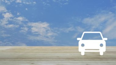 Mavi gökyüzü üzerinde beyaz bulutlu, ahşap bir ikon, iş taşımacılığı hizmeti konsepti