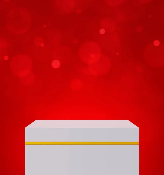 Порожній Білий Золотий Куб Подіум Над Червоною Стіною Боке Презентації — стокове фото