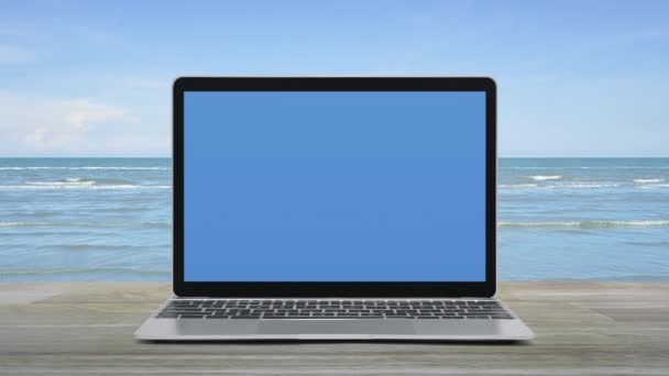 Ikon Datar Hukum Pada Komputer Laptop Modern Memonitor Layar Pada — Stok Video