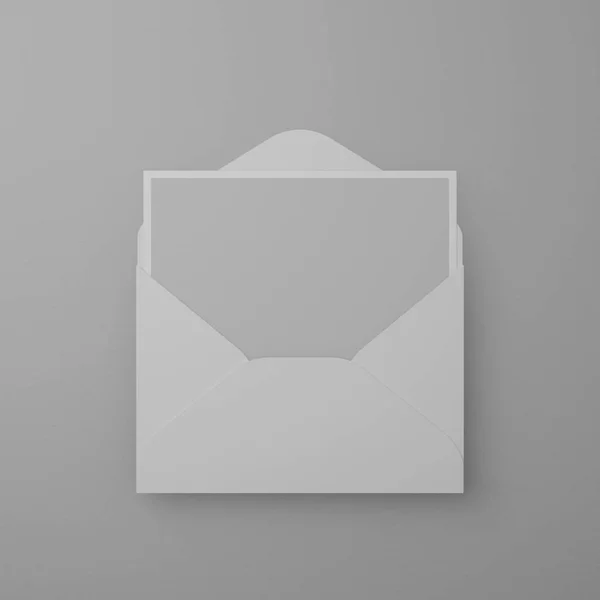 Blank White Greeting Invitation Card Paper Envelope Mockup Grey Background — стоковое фото