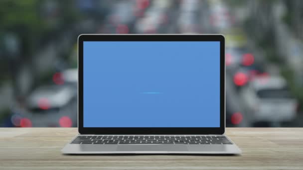 Gesetz Flache Symbol Auf Modernen Laptop Computer Monitor Bildschirm Auf — Stockvideo