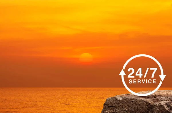 Hours Service Flat Icon Rock Mountain Sunset Sky Sea Business — Stock Photo, Image