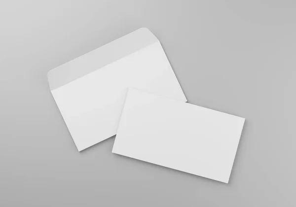 Blank White Paper Envelope Mockup Grey Background Rendering — Stock Fotó