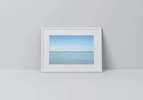 Affiche Marine Tropicale Ciel Bleu Dans Cadre Horizontal Blanc Sur — Photo