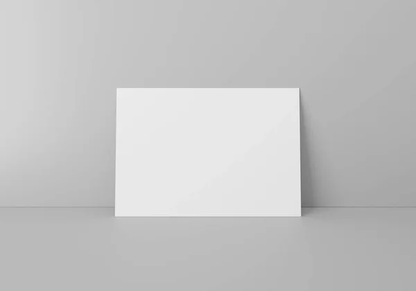 Esvaziar Branco Retângulo Horizontal Folha Papel Mockup Chão Sobre Parede — Fotografia de Stock